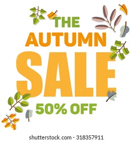Autumn giant sale vector typographic poster. Decent illustrative graphics.