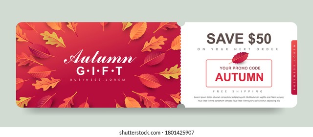 Autumn Gift Promotion Coupon Banner Background. Elegant Autumn Voucher Design. 