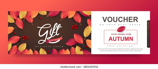 Autumn Gift promotion Coupon banner background. Elegant Autumn Voucher Design. 