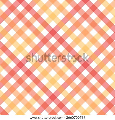 Autumn gingham seamless pattern.Checkered tartan plaid repeat pattern in orange yellow red white.Geometric vector background wallpaper for fabric and prints.