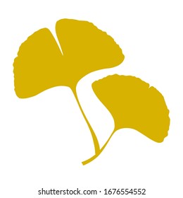 Herbstginkgo oder Gingko Biloba gehen. Naturbotanische Vektorillustration Silhouette Illustration, Kräutermedizin Grafik in Gelb einzeln auf Weiß.