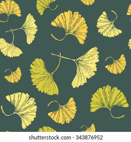 Autumn ginkgo leaves seamless pattern