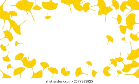 Autumn ginkgo leaves vector illustration in the empty space. Frame ginkgo leaves yellow color. decoration, anniversary, backdrop,