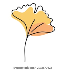 Autumn ginkgo tree leaf isolated on white background. Orange leaves in linear art with the addition of red  spots. Vector illustration.