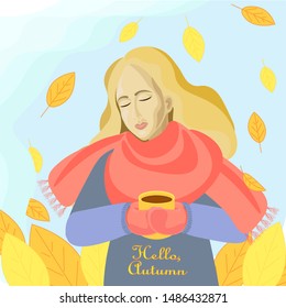 
autumn girl with cup of tea