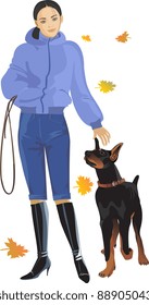 autumn, girl, dog