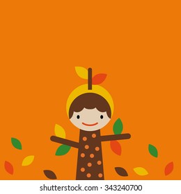 Autumn Girl / Fall season girl / Nature girl / card background / nature cute tree girl with leaves fall down