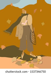 Autumn girl trendy. Modern portrait of a woman dressed in casual clothes pastel colors. Flat isometric female figure. 