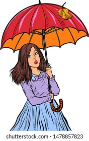 Autumn. girl with umbrella. Pop art retro vector illustration drawing