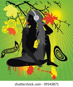 Autumn girl vector illustration,Autumn music