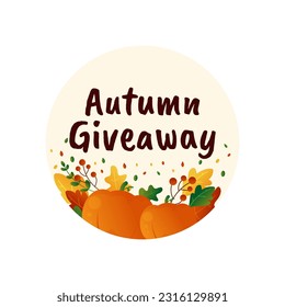 Autumn giveaway design with decorative pumpkins, acorns and colorful leaves