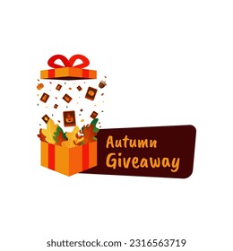 Autumn giveaway design with decorative pumpkins, acorns and colorful leaves