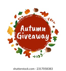 Autumn giveaway design with decorative pumpkins, acorns and colorful leaves