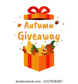 Autumn giveaway design with decorative pumpkins, acorns and colorful leaves