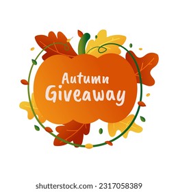 Autumn giveaway design with decorative pumpkins, acorns and colorful leaves