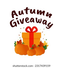 Autumn giveaway design with decorative pumpkins, acorns and colorful leaves