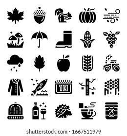 Autumn Glyph Vector Icons Fall Season Stylish Design