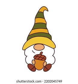 Autumn gnome with acron. Cute gnome isolated on white background. Cartoon style. Vector illustration.