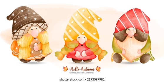 Autumn Gnome, Fairy tale Gnome, Autumn or Fall Animal decor, Digital paint watercolor illustration
