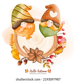 Autumn Gnome, Fall Gnome, Autumn or Fall Animal decor, Digital paint watercolor illustration
