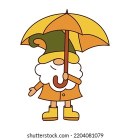 Autumn gnome with umbrella. Cute gnome isolated on white background. Cartoon style. Vector illustration.