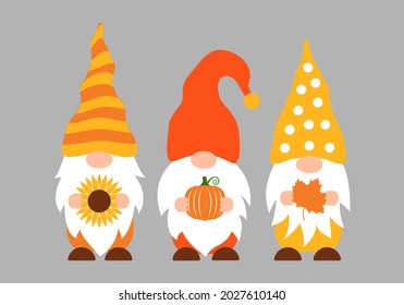 Autumn gnomes. Fall decorations. Cute cartoon characters. Vector template for banner, poster, greeting card, t-shirt, etc.