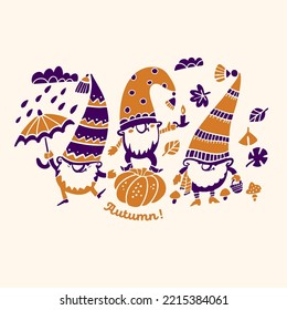 Autumn gnomes set. Fall violet and orange gnomes. gnomes for cutting and printing.