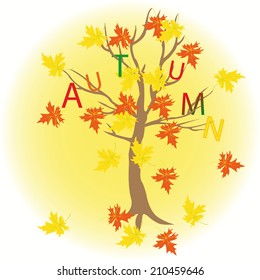 autumn gold  tree maple with letters autumn