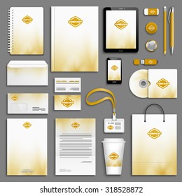 Autumn gold yellow Corporate identity template set. Business stationery mock-up with logo. Branding design. 