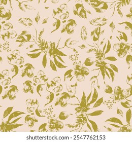 Autumn Golden Leaves Decorative seamless pattern. Repeating background. Tileable wallpaper print.