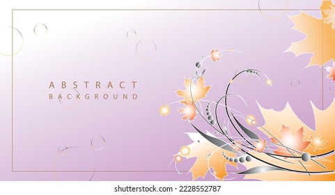 Otoño elegante planta adornada con hojas de arce naranja sobre un fondo morado claro. Fondo de arte abstracto vectorial para banner, tarjeta de saludo, invitación, afiche, portadas con lugar para texto.