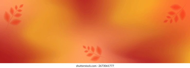 Autumn gradient background with soft leaves. Abstract orange blurred banner with copy space. Red yellow cozy colors. Vector illustration for sale, web, wallpaper.