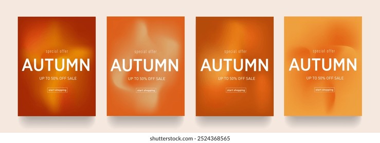 Diseño de degradado de otoño. Conjunto de textura fluida con Colores marrones, naranjas y rojos. Arte retro de fondo para publicidad, Web, redes sociales, póster, Anuncio, portada. Oferta de venta del 50%. Ilustración vectorial