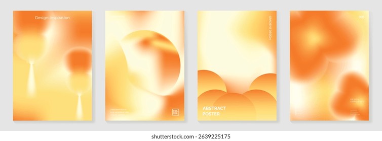 Autumn gradient poster background vector set. Minimalist cover template with geometric shape, lantern, flower. Ideal design for social media, banner, autumn season card, chinese new year.