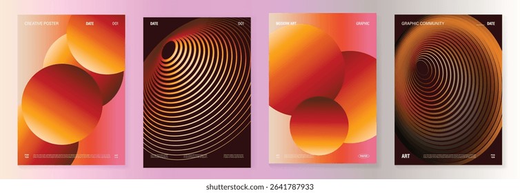 Autumn gradient poster background vector set. Minimalist cover template with geometric shape. Ideal design for social media, banner, autumn season card.