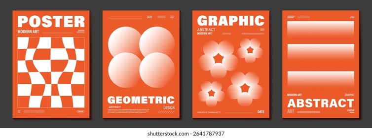 Autumn gradient poster background vector set. Minimalist cover template with geometric shape. Ideal design for social media, banner, autumn season card.