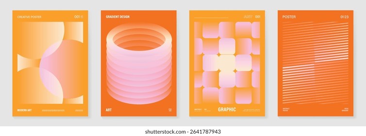 Autumn gradient poster background vector set. Minimalist cover template with geometric shape. Ideal design for social media, banner, autumn season card.