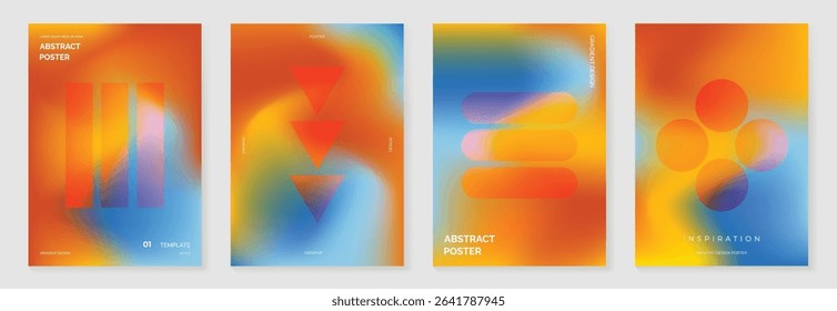 Autumn gradient poster background vector set. Minimalist cover template with geometric shape. Ideal design for social media, banner, autumn season card.