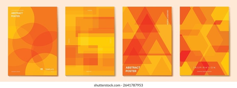 Autumn gradient poster background vector set. Minimalist cover template with geometric shape. Ideal design for social media, banner, autumn season card.