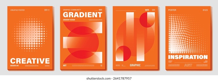 Autumn gradient poster background vector set. Minimalist cover template with geometric shape. Ideal design for social media, banner, autumn season card.