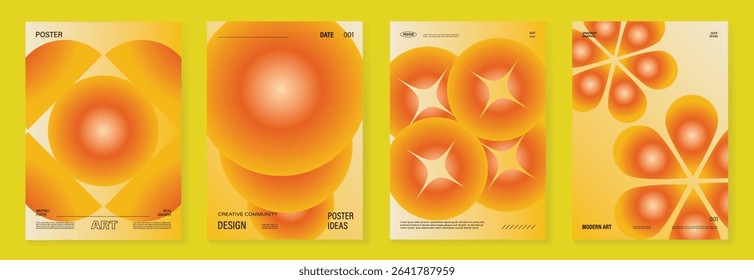 Autumn gradient poster background vector set. Minimalist cover template with geometric shape. Ideal design for social media, banner, autumn season card.