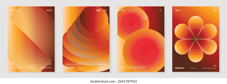 Autumn gradient poster background vector set. Minimalist cover template with geometric shape. Ideal design for social media, banner, autumn season card.