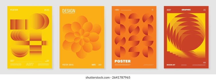 Autumn gradient poster background vector set. Minimalist cover template with geometric shape. Ideal design for social media, banner, autumn season card.
