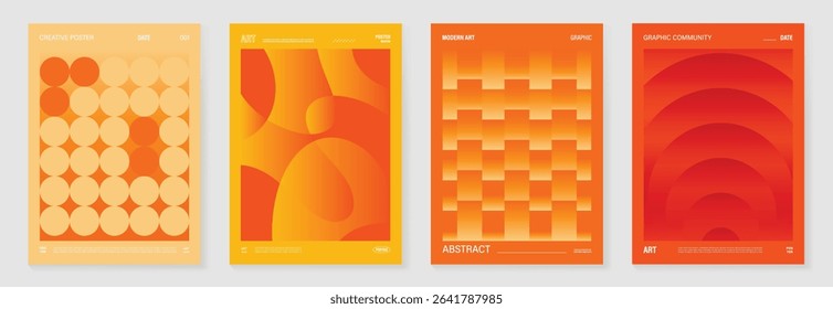 Autumn gradient poster background vector set. Minimalist cover template with geometric shape. Ideal design for social media, banner, autumn season card.