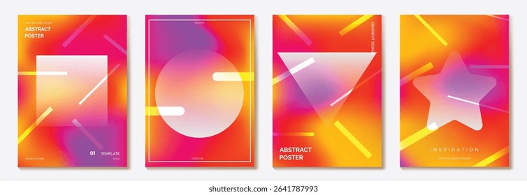 Autumn gradient poster background vector set. Minimalist cover template with geometric shape. Ideal design for social media, banner, autumn season card.