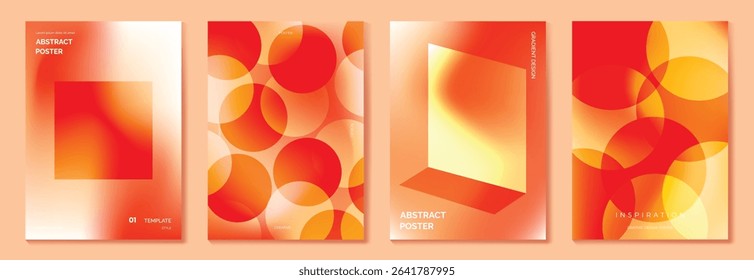 Autumn gradient poster background vector set. Minimalist cover template with geometric shape. Ideal design for social media, banner, autumn season card.