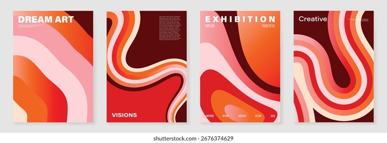 Conjunto de Vector de fondo de póster de degradado de otoño. Plantilla minimalista con mapa topográfico en tonos naranjas en diferentes formas. Diseño ideal para redes sociales, Anuncio, tarjeta de temporada de otoño