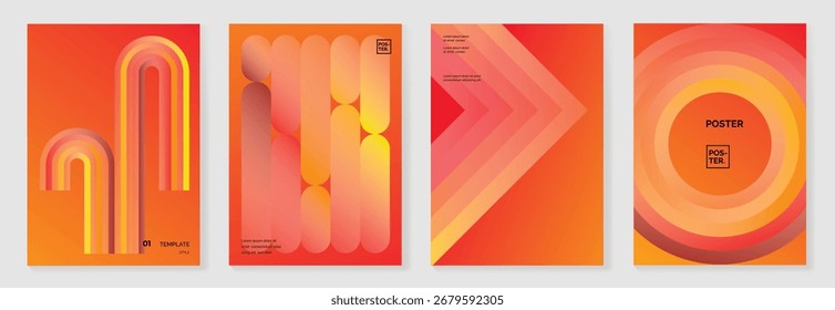 Autumn gradient poster background vector set. Minimalist cover template with orange tone geometric shape in different shape. Ideal design for social media, banner, autumn season card.