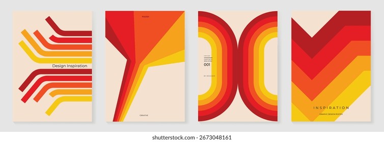 Póster de degradado de otoño sobre fondo beige conjunto de Vector. Plantilla minimalista con forma geométrica en tonos naranjas en diferentes formas. Diseño ideal para redes sociales, Anuncio, tarjeta de temporada de otoño.
