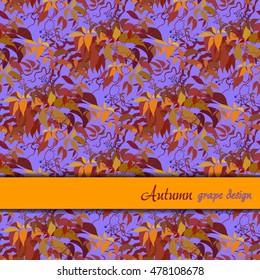 Autumn grape vine border design. Wilde grape with red orange leaves and berries. Horizontal design. Colorful autumn or fall banner template. Vector illustration stock vector.
